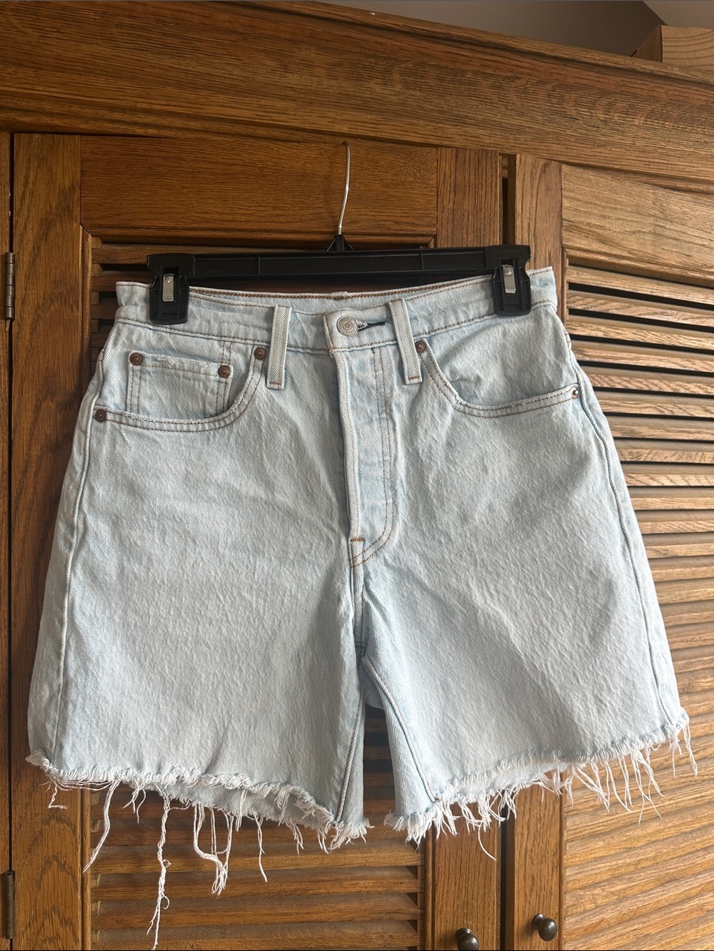 Levi's Light Blue Frayed-Hem Denim Shorts